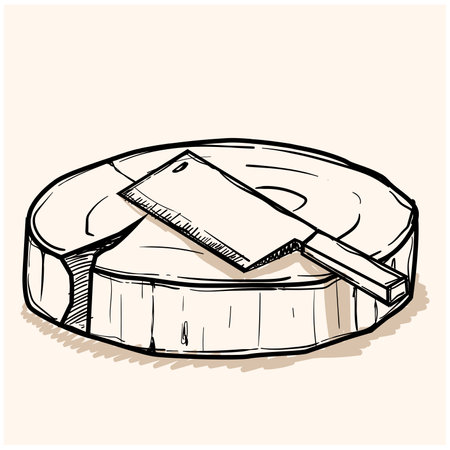 chopping block and kitchen knife doodle cartoon vector and illustration, hand drawn style, isolated on white background.のイラスト素材