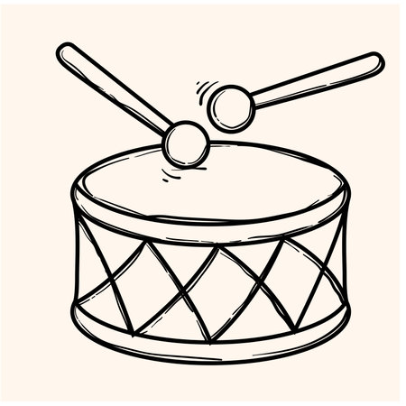 drum cartoon vector and illustration, black and white, hand drawn, sketch style, isolated on white background.のイラスト素材