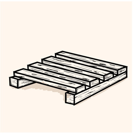 wooden pallet cartoon vector and illustration, black and white, hand drawn, sketch style, isolated on white background.のイラスト素材
