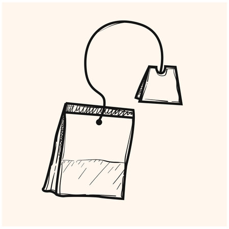 infusion tea bag cartoon vector and illustration, black and white, hand drawn, sketch style, isolated on white background.のイラスト素材