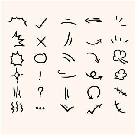 Doodle Swash Black Thin Line Set Termasuk Heart, Stroke, Circle dan Arrow Sign. Ilustrasi vektorのイラスト素材