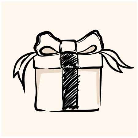 Gift box icon in doodle sketch lines. Holiday Christmas birthday party present surpriseのイラスト素材
