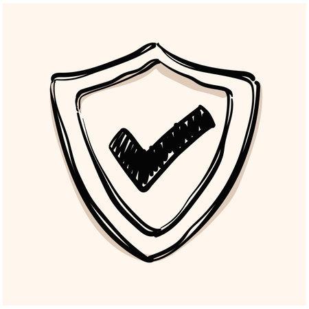 Shield icon with check mark in doodle sketch lines. Protection guard safetyのイラスト素材