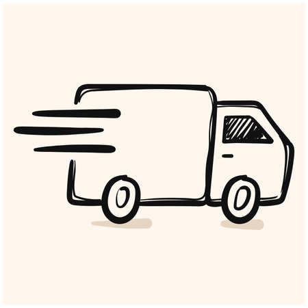 Thin line delivery doodle. Delivery doodle with cream backgroundのイラスト素材