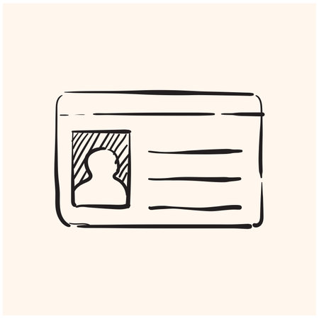 ID Card icon in doodle sketch lines. Identity office worker businessmanのイラスト素材