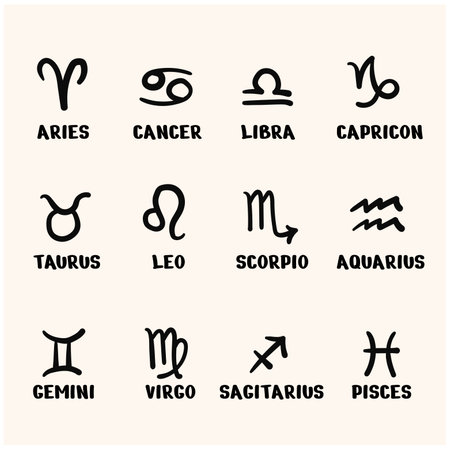 Arranged with the 12 zodiac signs in doodle line art style, it can be used for all cute design materialsのイラスト素材