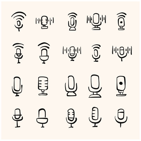 Collection of doodle line art microphones. Doodle line art microphone with attractive premium qualityのイラスト素材