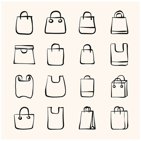 Collection of shopping bag doodles. Trendy line art doodle symbols for mobile apps and website design. Premium line art doodle pack with trendy line styles.のイラスト素材