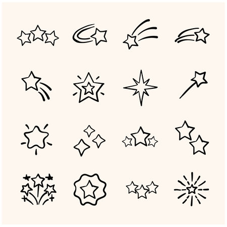 Set of stars with doodle line art. Doodle line art illustration of web symbols for websites and mobile apps. Trendy design.のイラスト素材