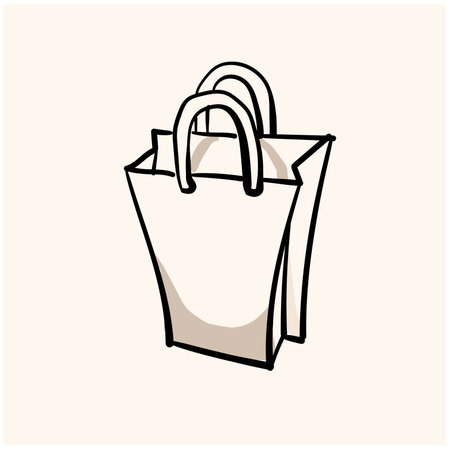 Shopping bag doodle line art on a cream colored backgroundのイラスト素材
