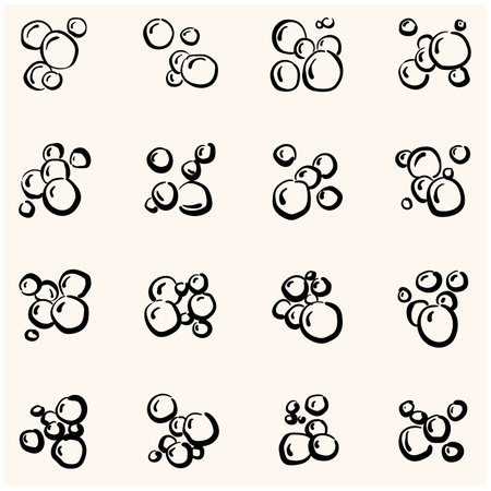 Bubbly doodle line art. Soap foam bubbles doodle line art. doodle of sphere bubble airのイラスト素材