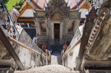 The way down from prang of Wat Arun in Bangkokの写真素材