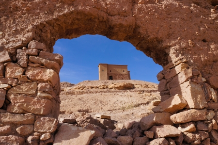 The granary atop Ait Ben Haddou in Morocco.の写真素材
