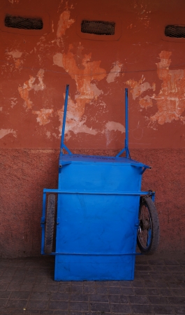 Blue wheelbarrow in old town Marrakech,Moroccoの写真素材