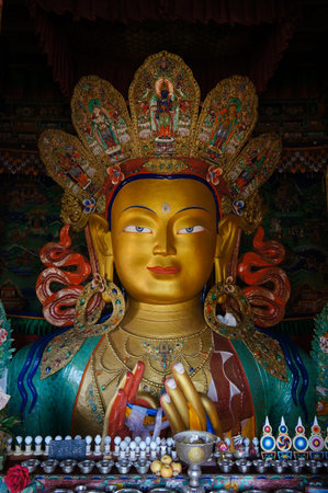 Maitreya buddha statue in Hemis gompa, 2014 in Ladakh, India.の写真素材