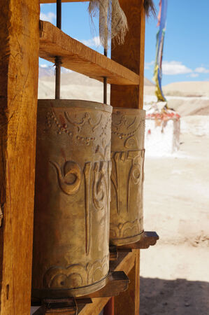 Prayer wheel at Basgo Monastery,Ladakh,Northern Indiaの写真素材