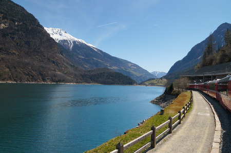Beautiful landscape from Switzerland to Tirano by  Bernina express trainのeditorial素材