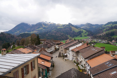 Medieval town Gruyeres, in the canton of Fribourg in Switzerlandの写真素材
