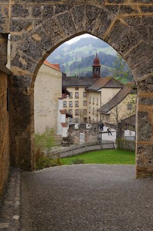 Gruyeres - medieval town in canton of Fribourg in Switzerland.のeditorial素材