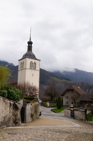 Gruyeres - medieval town in canton of Fribourg in Switzerland.のeditorial素材