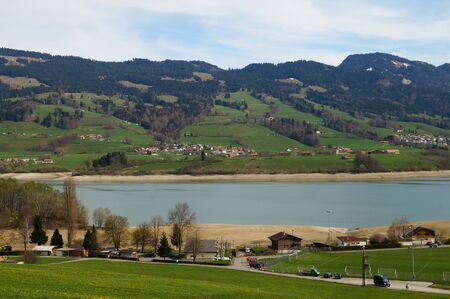 Vicinity of the village Gruyeres, famous agricultural and Gruyere cheese making areaの写真素材