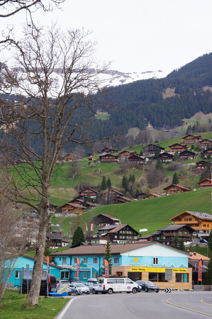 Lauterbrunnen in Switzerland. The town is a popular tourist destination for access to the Eiger and Jungfrauのeditorial素材