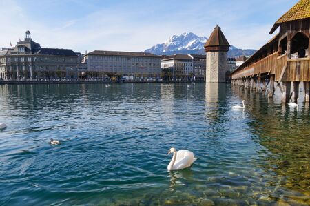 Kapellbrucke in spring,Lucern, Switzerland.の写真素材