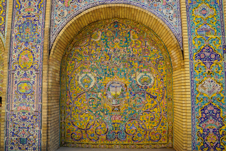 Beautiful ceramic tile wall of Golestan Palace,Tehran,Iran. The old, world heritage Golestan Palace was rebuilt to its current form in 1865.のeditorial素材