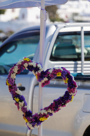 Colorful garland at Mykonos in Greece.の写真素材