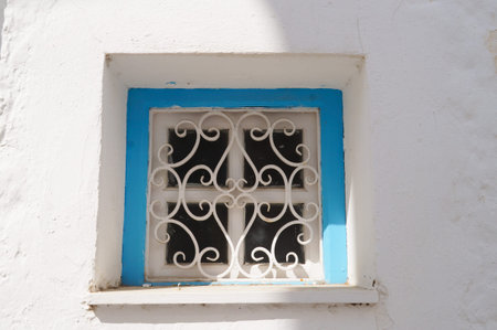 Beautiful window at Mykonos island, Cyclades in Greece.