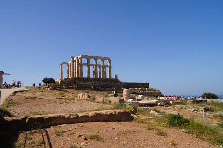 Athens,Greece- April 15,2016: Unidentified tourists visit Temple of Poseidon at Cape Sounion near Athens in Greece.のeditorial素材