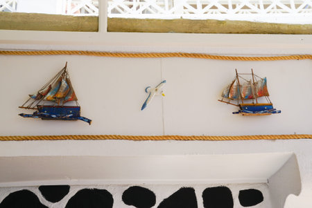 Cute ships for decoration in Thira,Santorini,Greece.