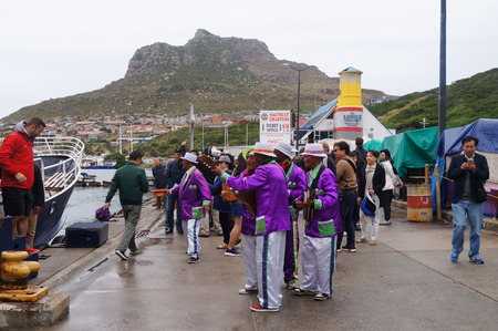 Cape Town,South Africa - 22 October 2016: Unidentified men playing music for money at Hout Bay,Cape Town,South Africa.のeditorial素材
