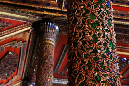 Beautiful pole of Wat Sri Rong Muang, Burmese Temple, Lampang, Northern Thailand.のeditorial素材