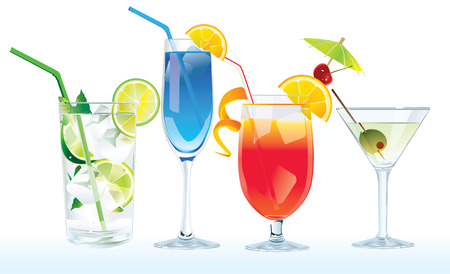 cocktails Mojito , Blue lagoon, Tequila Sunrise, Martiniのイラスト素材