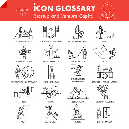 High quality outline icons pack of startup business and venture capital. Flat linear symbol collection. Trendy web graphicsのイラスト素材