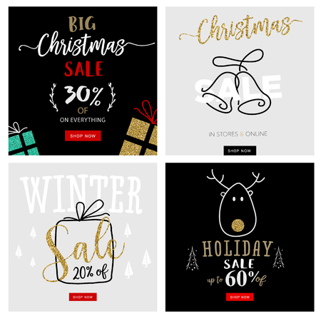Set of Christmas and New Year mobile sale banners. Vector illustrations for online shopping website and mobile website banners, posters, newsletter designs, ads, coupons, social media banners.のイラスト素材