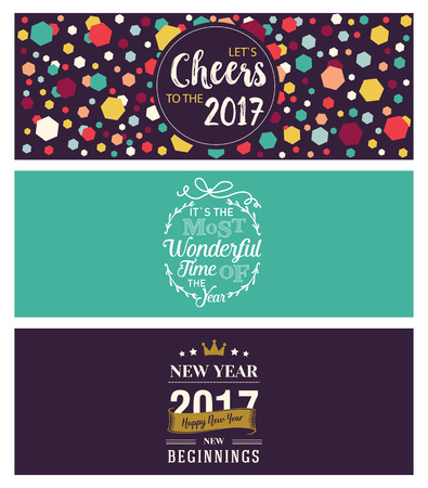 Set of Christmas and New Year social media banners. Hand drawn watercolor vector illustrations for website and mobile banners, internet marketing, greeting cards and printed material design.のイラスト素材