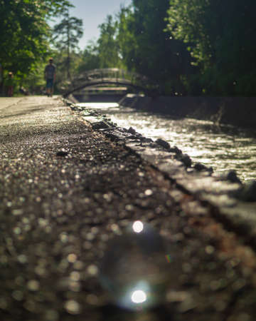 Canal in the old city park.の写真素材