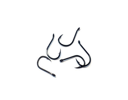 fish hooks for catching carp on a white background.の写真素材