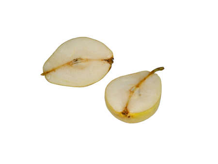 Pear cut in half on a white background. Juicy fruitの写真素材