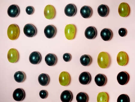 Background from grapes. Green and black grapes.
 Grape variety ladies fingersの写真素材