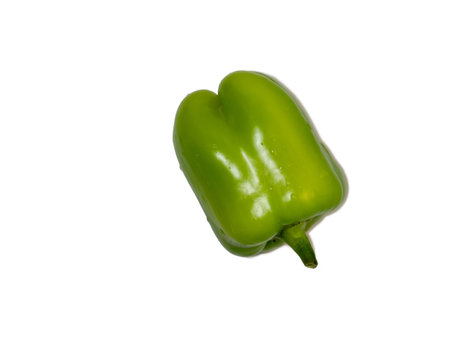 Dolma pepper on a white background. A juicy beautiful vegetable. Green sweet pepper in water droplets.  Isolate on white.の写真素材