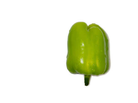 Dolma pepper on a white background. A juicy beautiful vegetable. Green sweet pepper in water droplets.  Isolate on white.の写真素材