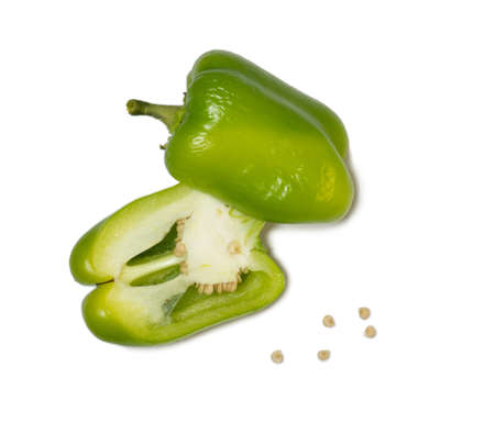 Sliced dolma pepper on a white background. A juicy beautiful vegetable. Green sweet pepper. Isolate on white.の写真素材