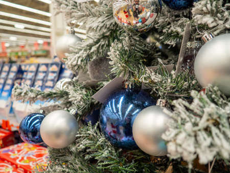 Christmas decorations.   Good New Year spirit. Toys on the Christmas tree.  Preparation for the holidayの写真素材
