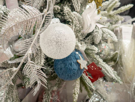 Christmas decorations.   Good New Year spirit. Toys on the Christmas tree.  Preparation for the holidayの写真素材