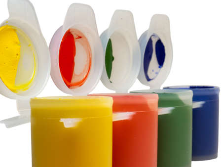 Set of paints on a white background. Jars of gouache. Preparing to paint. Colorの写真素材