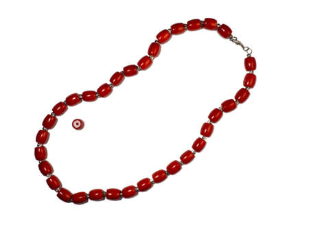 Red coral beads. handmade. Jewelry. A beautiful product. Bijouterie. Red decorationの写真素材