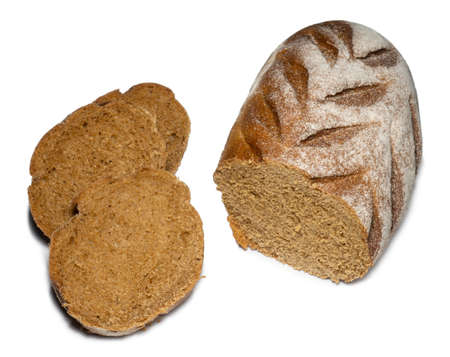 Sliced loaf of black bread on a white background.  Healthy food. Vegetarianismの写真素材